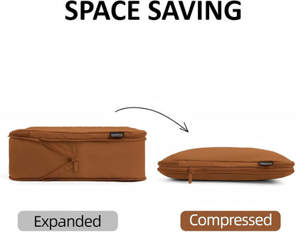 4 Piece Compression Packing Cubes for Suitcases and Backpack, Lightweight Travel Organizers (Light Brown)