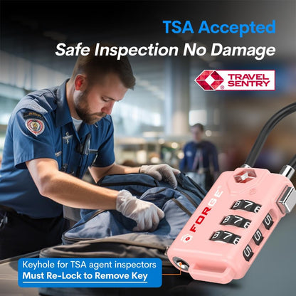Forge TSA Approved Cable Luggage Locks, 2 Pink Locks, Re-settable Combination with Alloy Body