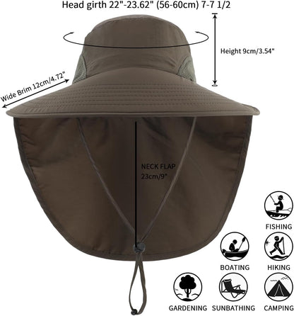 Home Prefer Outdoor UPF50+ Sun Hat Wide Brim Mesh Fishing Hat with Neck Flap