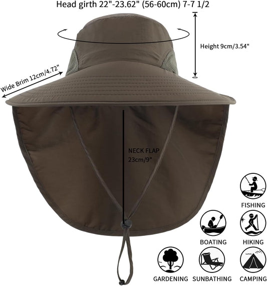 Home Prefer Outdoor UPF50+ Sun Hat Wide Brim Mesh Fishing Hat with Neck Flap