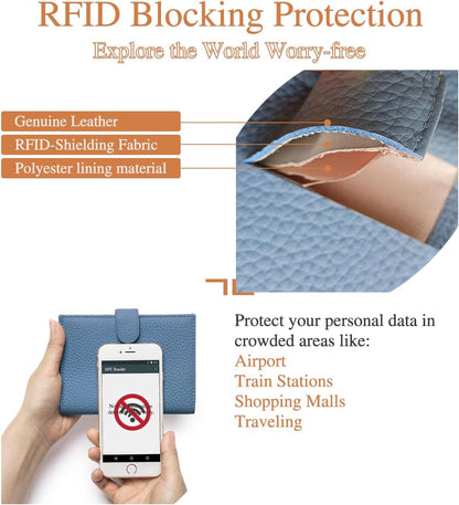 Slim RFID Leather Passport Holder for Travel Women & Men – Compact Travel Passport Wallet with Passport Slot & Card Slots, Zippered Coin Pocket & Travel Passport Cover Case – Denim Blue