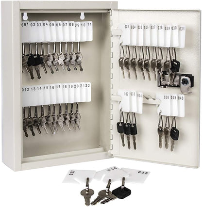 KYODOLED Key Storage Lock Box with Code, 40 Key Holder Wall Mount Cabinet with Combination Lock, Key Hooks & Tags Labels, 2.5" D x 8.1" W x 12.1" H, White