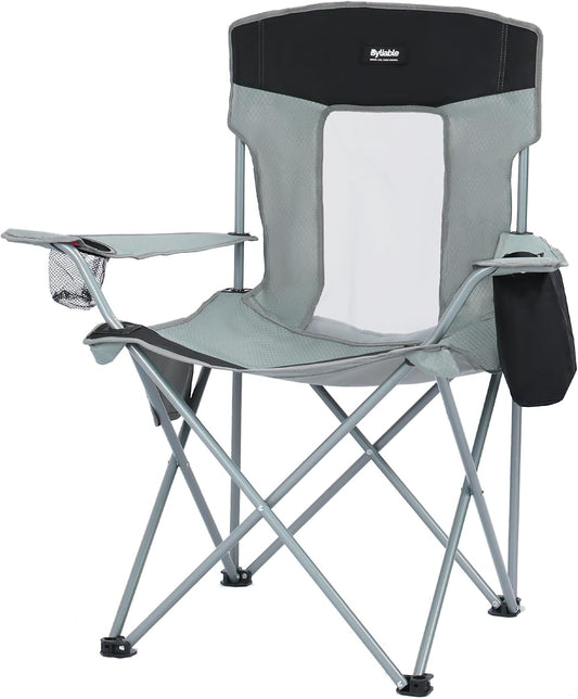 Camping Folding Chair Outdoor Lawn Portable Lightweight Camp Folding Chairs for Adult Outside with Cup Holder, Cooler Pouch & Side Pocket for Camping, Beach, Fishing, Sports or Tailgating Events
