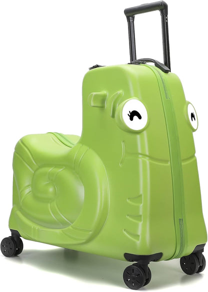 Kids Ride-on Luggage with Spinner Wheels Suitcase, Kid's Ride-On Suitcase Help Your Child Relax, Carry On Trolley Luggage with Password Lock (Green, 22 inches)