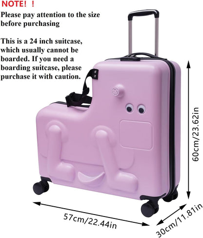 CNCEST 24" Kid's Ride-on Travel Suitcase, Rolling Carry Trolley Luggage with Password Lock, Children's Ride On Trolley Gift (22.4X11.8X23.6")