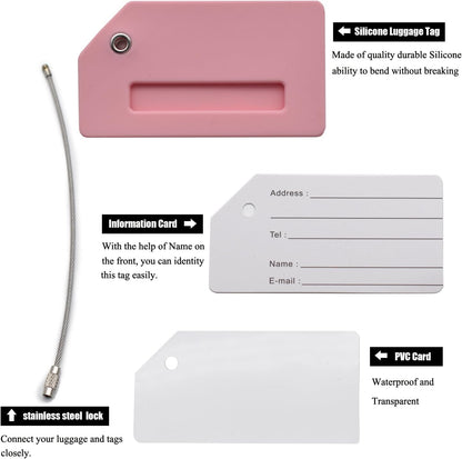 7 Pack Silicone Luggage Tag Baggage Handbag Travel Bag Tags with Name ID Card Perfect to Quickly Spot Luggage Suitcases (Pink)