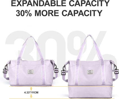 Travel Duffel Bag, Sports Tote Gym Bag, Shoulder Weekender Overnight Bag for Women