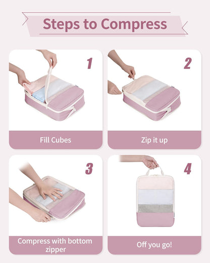 Narwey 6 Set Compression Packing Cubes for Travel Kids Women Carry on, Packing Organizers Bag for Backpack Luggage Suitcase Duffle Bags