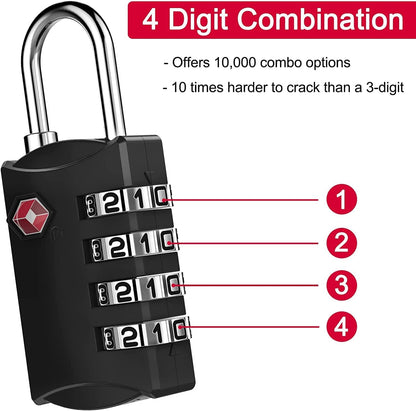 ZHEGE Travel Locks 2 Pack, Luggage Locks for Train, 4 Digit Combination Locks for Suitcase, Backpack, Briefcase Zipper (2 Pack, Black and Silver)