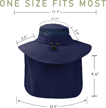 Fishing Hat Breathable Wide Brim Sun Hats with Neck Flap Bucket Hat Outdoor Safari Hat for Men Women UPF 50+ Sun Protection