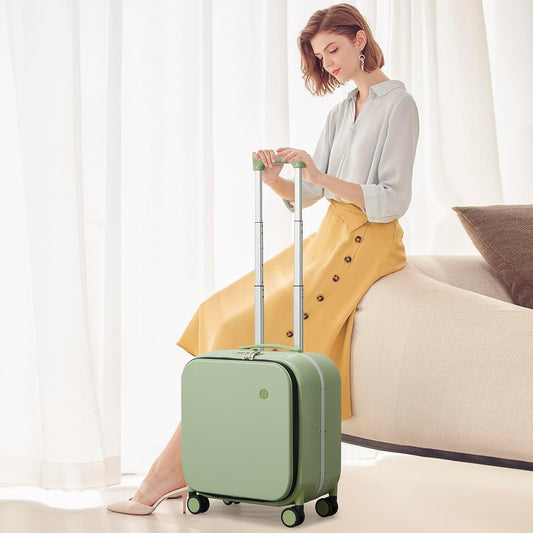 mixi Carry On Luggage, 18” Suitcase with Front Laptop Pocket, Travel Luggage Aluminum Frame PC Hardside with Spinner Wheels & TSA Lock and Cover (Not for Underseat), Avocado Green