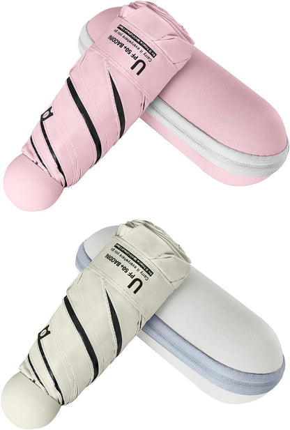 BAODINI Travel Mini Umbrella for Purse With Case Small Compact UV Sun Protection Sun Lightweight Tiny Pocket Umbrella for Women Kids and Men