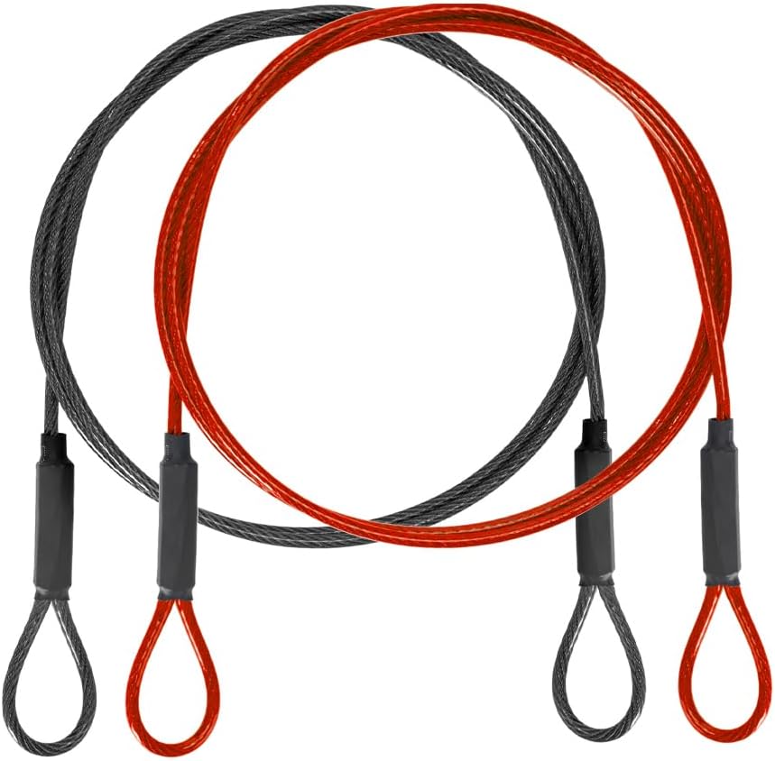 3.3mm (1/8 Inch) Outdoor Travel Stainless Steel Security Cable-3ft Luggage Lock Safety Wire Flexible Steel Wire Rope with Double Loop Safety for Luggage, Bike, Lock (Balck+Red, 3ft-(2Pack)