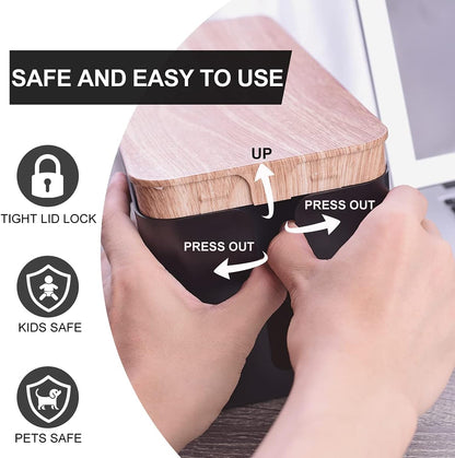 3 Pack Cable Management Box with 18 PCS Cable Management Set - Large & Medium & Small Wooden Grain Cable Organizer Box to Hide Wires & Power Strips | TV Cord Organizer Box | for Home & Office(Black)