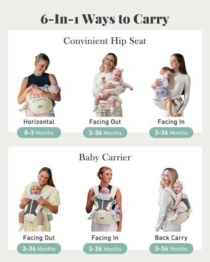 Baby Carrier, Baby Holder Carrier Newborn to Toddler - Ergonomic, Cozy and Breathable Baby Carrier with Hip seat for 7-50lbs