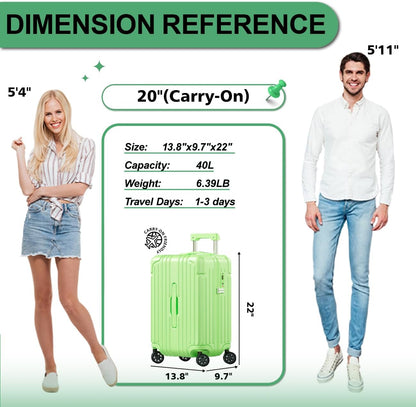 Krute Carry on Luggage 20 Inch Suitcases with Spinner Wheels Hardside Luggages Cup Holder Carry Suitcase USB Charger Port PC+ABS with TSA Lock