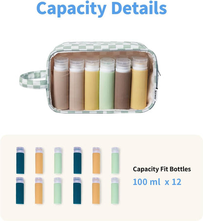 Narwey Clear Toiletry Bags for Traveling Women Men, Clear Travel Bags for Toiletries Makeup Bag Cosmetic Bag with Zipper, Make Up Organizer, Skincare Bag (Mint Green Checkerboard)