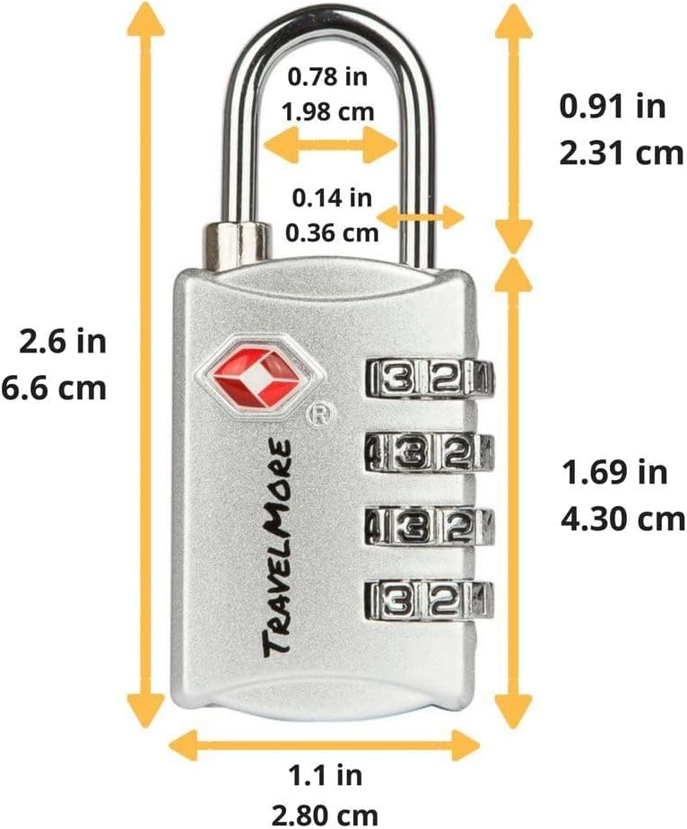 3 Pack TSA Luggage Locks with 4 Digit Combination – Heavy Duty Set Your Own Padlocks for Travel, Baggage, Suitcases & Backpacks - Silver