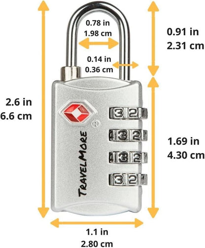 3 Pack TSA Luggage Locks with 4 Digit Combination – Heavy Duty Set Your Own Padlocks for Travel, Baggage, Suitcases & Backpacks - Silver