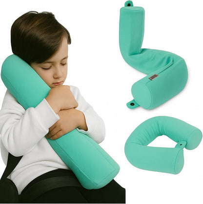 Dot&Dot Green Twist Memory Foam Kids Travel Pillow for Airplanes - Kids Neck Pillows for Sleeping - Airplane Pillow for Neck Support, Chin, Lumbar, Leg - Adjustable Toddler Neck Pillow