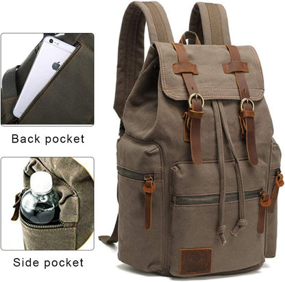 AUGUR High Capacity Canvas Vintage Backpack - for School Travel 12-15" Laptop Backapcks for Men Casual Daypacks Rucksack (M-Army Green)