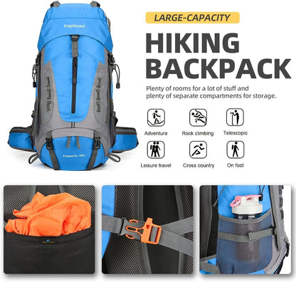 King'sGuard 60L Hiking Backpack Lightweight Camping Backpack with Rain Cover Large Waterproof Packable Outdoor Trekking Travel Backpack for Men Women (Blue)