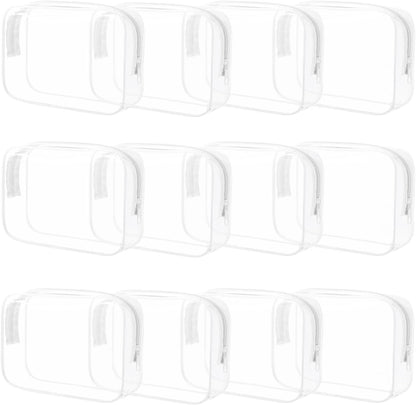 12 Pieces Clear Makeup Bags Bulk, PVC Waterproof Cosmetic Bag with Zipper, TSA Approved Toiletry Bag for Travel, Transparent Pouches Organizer Storage for Men and Women (White, Medium)