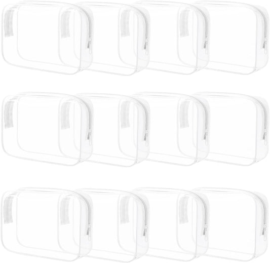 12 Pieces Clear Makeup Bags Bulk, PVC Waterproof Cosmetic Bag with Zipper, TSA Approved Toiletry Bag for Travel, Transparent Pouches Organizer Storage for Men and Women (White, Medium)