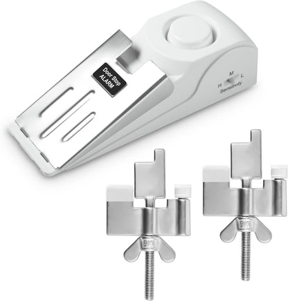 2 Pack Portable Door Lock & 120dB Travel Door Stopper Alarm, 3-Level Sensitivity Adjustable Travel Security Wedge for Hotel Home Apartment Dorm