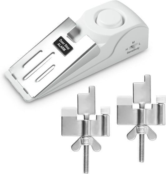 2 Pack Portable Door Lock & 120dB Travel Door Stopper Alarm, 3-Level Sensitivity Adjustable Travel Security Wedge for Hotel Home Apartment Dorm