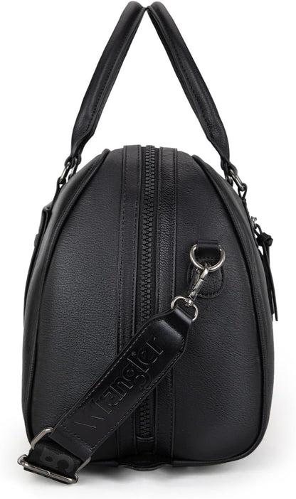 Wrangler Travel Duffel Bag Large Weekender Bag for Women Designer Carry on Overnight Bag for Trips Leather Luggage Bag Black