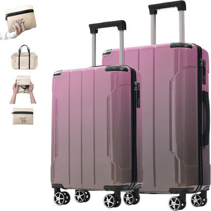 Merax Luggage Set 3 Piece Glossy PC Suitcases with Spinner Wheels, Built-In TSA Lock, 20" Carry-On Airline Approved 24" Checked Luggage, Foldable Duffel Bag for Travel (Gradient Color)