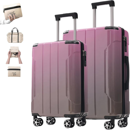 Merax Luggage Set 3 Piece Glossy PC Suitcases with Spinner Wheels, Built-In TSA Lock, 20" Carry-On Airline Approved 24" Checked Luggage, Foldable Duffel Bag for Travel (Gradient Color)