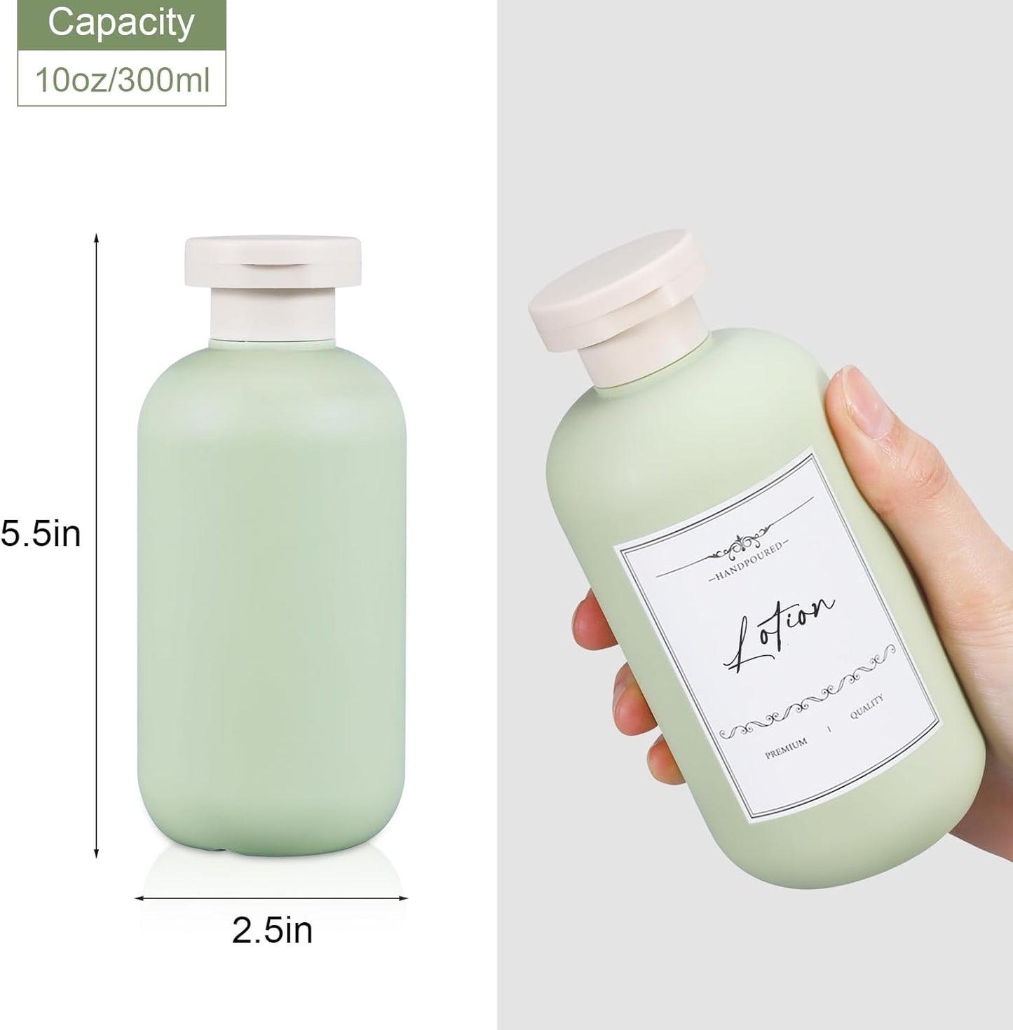 10 oz Plastic Travel Shampoo Bottles, Refillable Flip Cap Squeeze Bottles for Toiletries, Large Leakage-proof Travel Shampoo and Conditioner Container (Blue and Green)