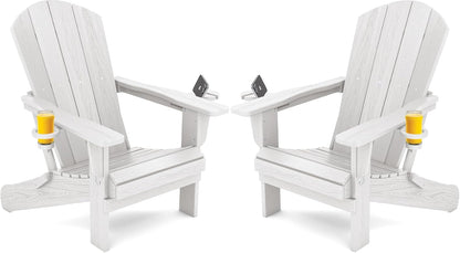 SERWALL Adirondack Chair with Cup Holders - Composite Adirondack Chairs Set of 2 HDPE Outdoor Chairs All Weather Use- White