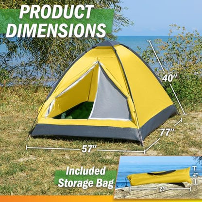2 Person Camping Tent with Rain Fly and Carrying Bag – Lightweight Outdoor Pop Up Tents for Camping Essentials, Music Festivals, Backpacking, Hiking, or Beach Shelter by Wakeman Outdoors