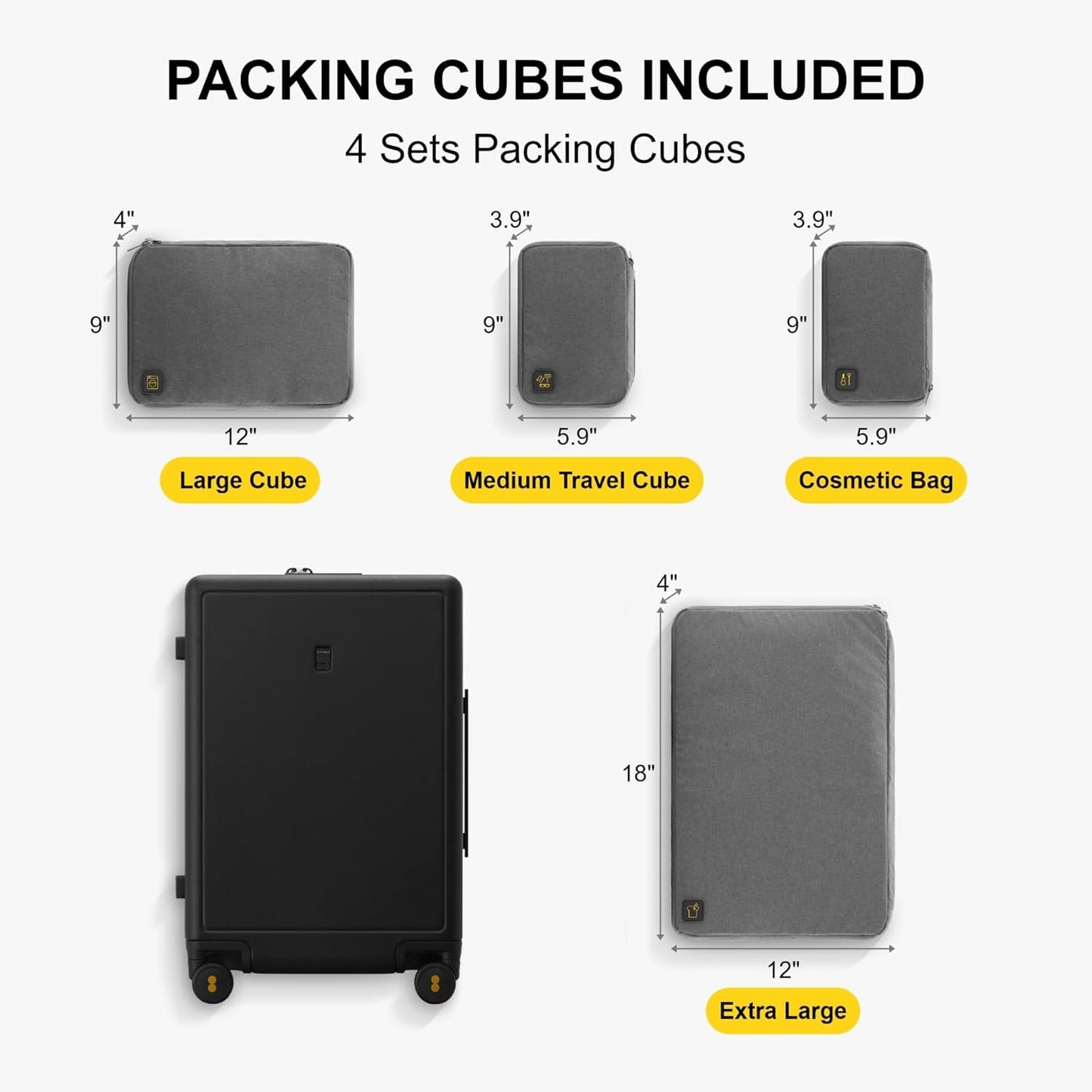 LEVEL8 Elegance Checked Luggage, 24 Inch Hardside Suitcase, Lightweight Matte Hardshell with Tsa Lock, Large Suitcases with Spinner Wheels, Black