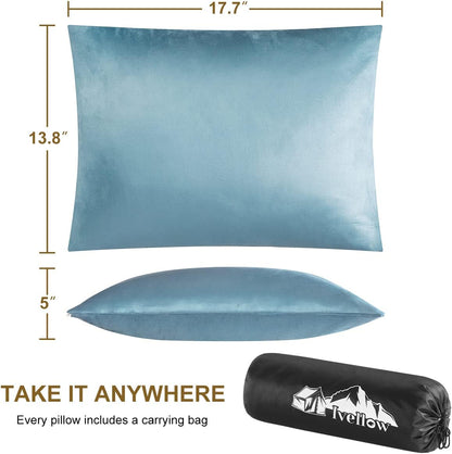 Ivellow Memory Foam Travel Pillow Compressible Camping Pillow for Sleeping Shredded Memory Foam Pillow Compact Firm Supportive Travel Pillow for Adults Kids Outdoor Hiking Essential Gear Blue-M