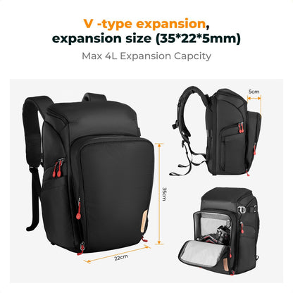 K&F CONCEPT Camera bags Waterproof 25L Large Capacity Camera Case with Raincover Camera Case 15.6 Inch Laptop Compartment Compatible with Canon/Nikon/Sony/DJI Mavic Drone Travel Camera Backpack