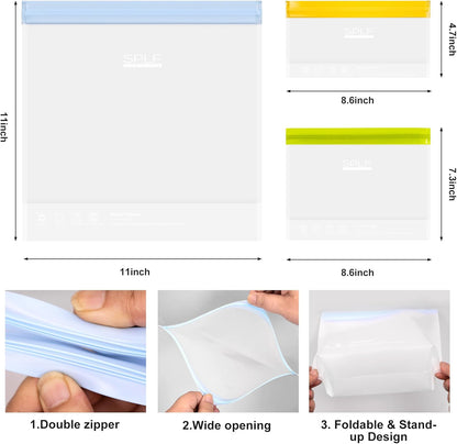 SPLF 6 Pack Stand-Up Reusable Gallon Freezer Bags Dishwasher Safe, Extra Thick 1 Gallon Leakproof Food Storage Bags, BPA and Silicone Free Freezer Bags for Meal Prep, Bread, Veggies, Home Organization