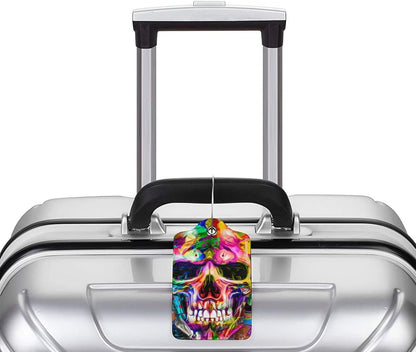 Artistic Skull Leather Luggage Tags for Suitcases with Cool Pattern Print, Waterproof Private Name ID Labels for Travel Baggage Bag Suitcase Lunch Box, Cruise Ships, Travel Accessories Tags