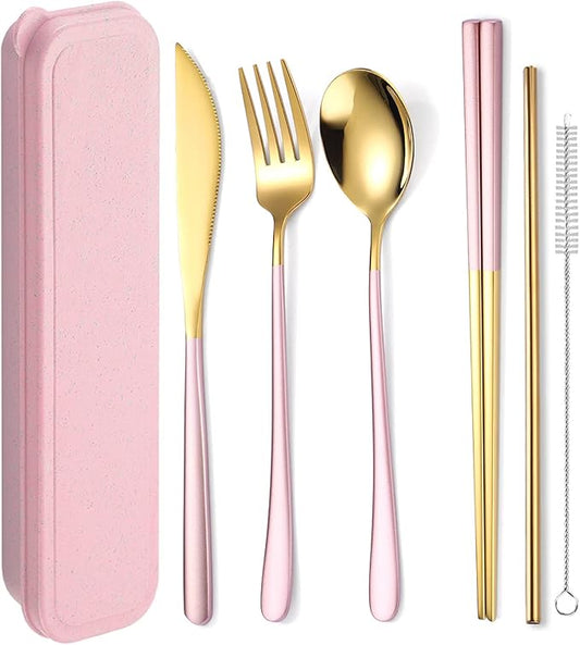 AARAINBOW 6 Pieces 18/8 Stainless Steel Flatware Set Portable Reusable Cutlery by AARAINBOW