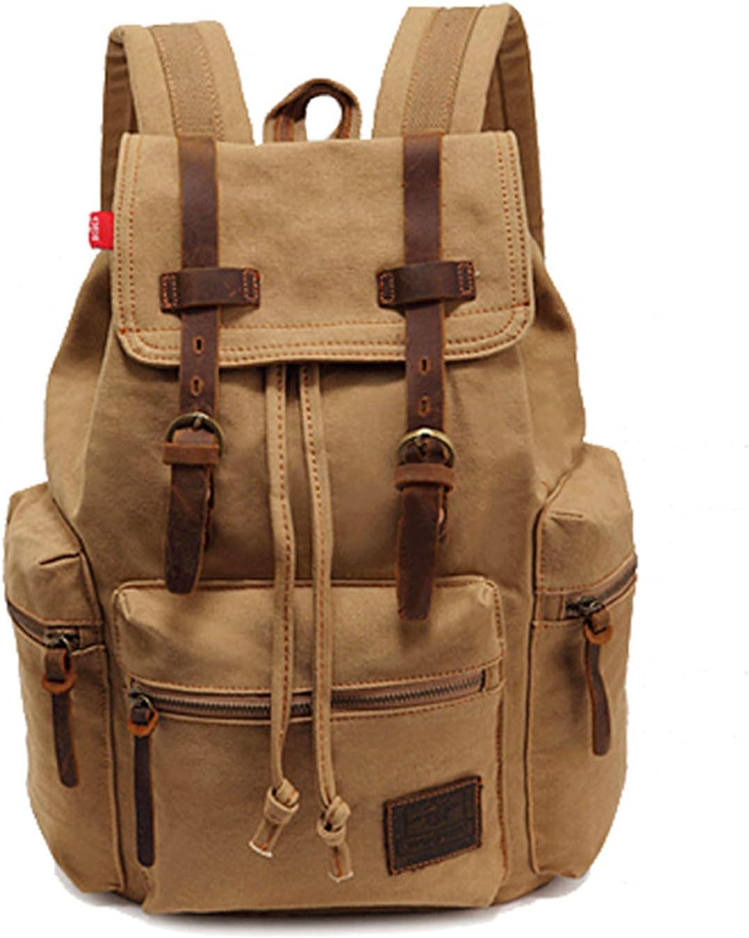 AUGUR High Capacity Canvas Vintage Backpack - for School Travel 12-15" Laptop Backapcks for Men Casual Daypacks Rucksack (M-Khaki)