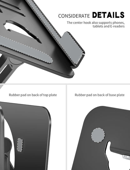 Laptop Stand Adjustable Laptop Holder for Desk, Foldable Laptop Riser Portable Computer Stand Compatible with MacBook, Lenovo, HP and All Laptops up to 15.6 inches Black