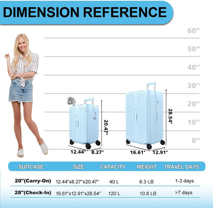 Krute Carry on Luggage 20 inch Suitcases with Wheels PC+ABS Airline Approved Hard Side Travel Luggages with TSA Lock