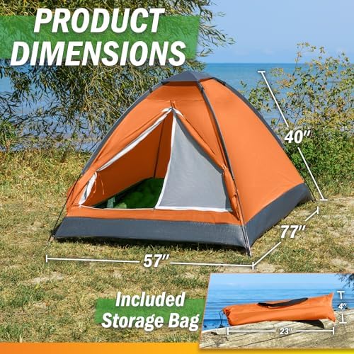 2 Person Camping Tent with Rain Fly and Carrying Bag - Lightweight Outdoor Pop Up Tents for Camping Essentials, Music Festivals, Backpacking, Hiking, or Beach Shelter by Wakeman Outdoors