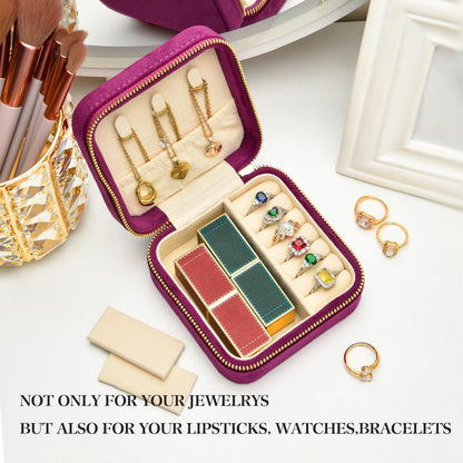 Travel Jewelry Case, Small Plush Velvet Jewelry Box for Women and Girls, Portable Jewelry holder organizer for Rings Earrings Necklaces Bracelets(Midnight Purple)