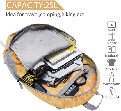 ZOMAKE 25L Ultra Lightweight Packable Backpack, Foldable Hiking Backpacks Water Resistant Small Folding Daypack for Travel(Muddy Yellow)
