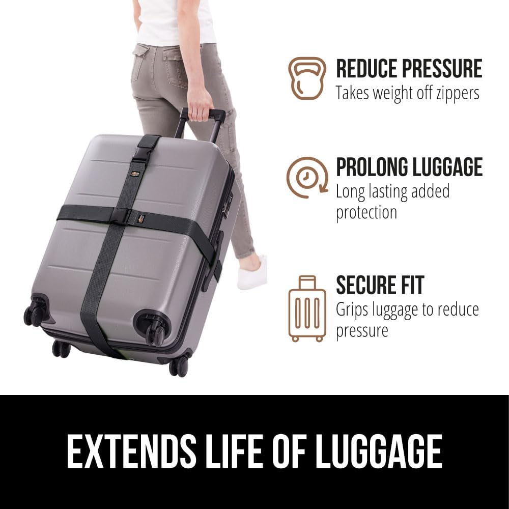 GORILLA GRIP Heavy Duty 8 Pack Adjustable Luggage Straps for Suitcases, Easy to Identify Travel Belt Connector Holds Suitcase Together, Extends Life of Bag, Strap Connects Two Bags, Accessories, Black