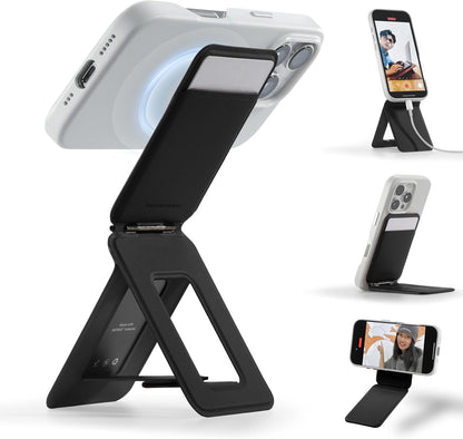 MOFT Phone Tripod Wallet for iPhone, Mulit-Angles, Lightweight & Portable Phone Stand, MOVAS Vegan Leather Magnetic Wallet, Strong Magnets, NFC Card Holder,Travel Essential, Jet Black (With Card Slot)